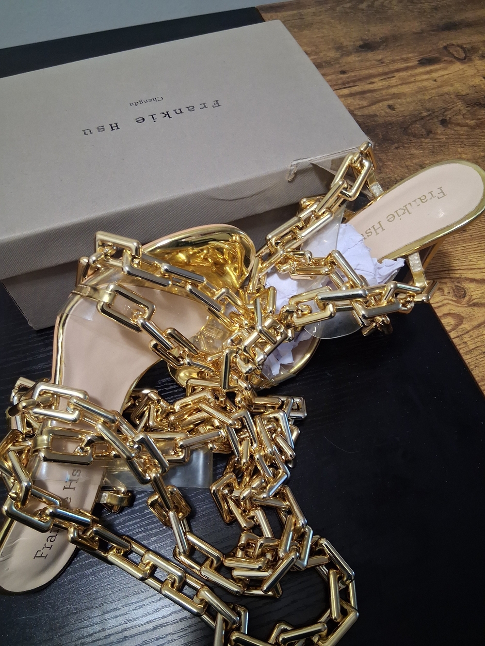 Gold Chain Embellished Women's Slide Sandals